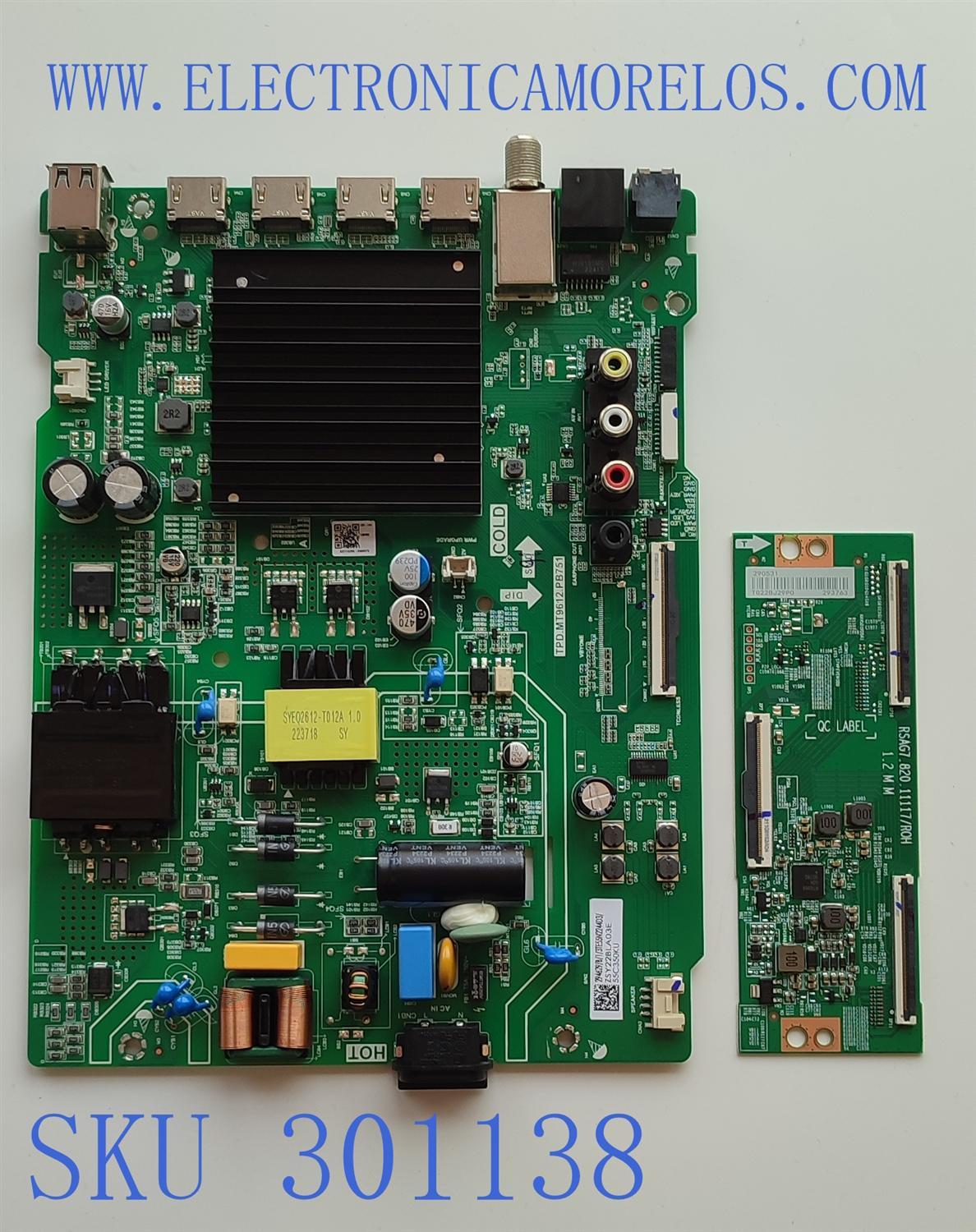 KIT DE TARJETAS PARA TV TOSHIBA·FIRE TV 4K·UHD·HDR / MAIN 294629 / TPD.MT9612.PB751 / 55C350KU / T-CON 290531 / RSAG7.820.11117/ROH / 293763 / PANEL'S HD550Y1U72-T0L2K2\SM\CKD3A\ROH / HD550Y1U72-T0L2K2\S1\GM\ROH / DISPLAY HV550QUB-F70 / MODELO 55C350KU